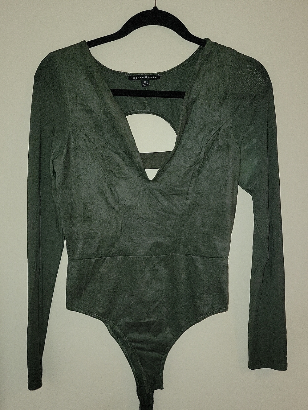Mossimo Supply Co. Olive Green Long Sleeve V-Neck Bodysuit with Back Cutout